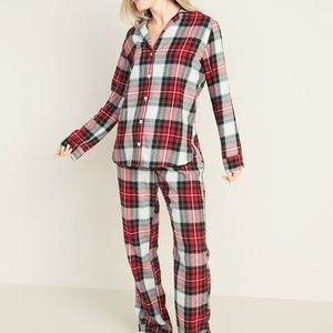Old Navy Flannel Plaid Pajamas Button down Top Draw String & Elastic Waist NEW M